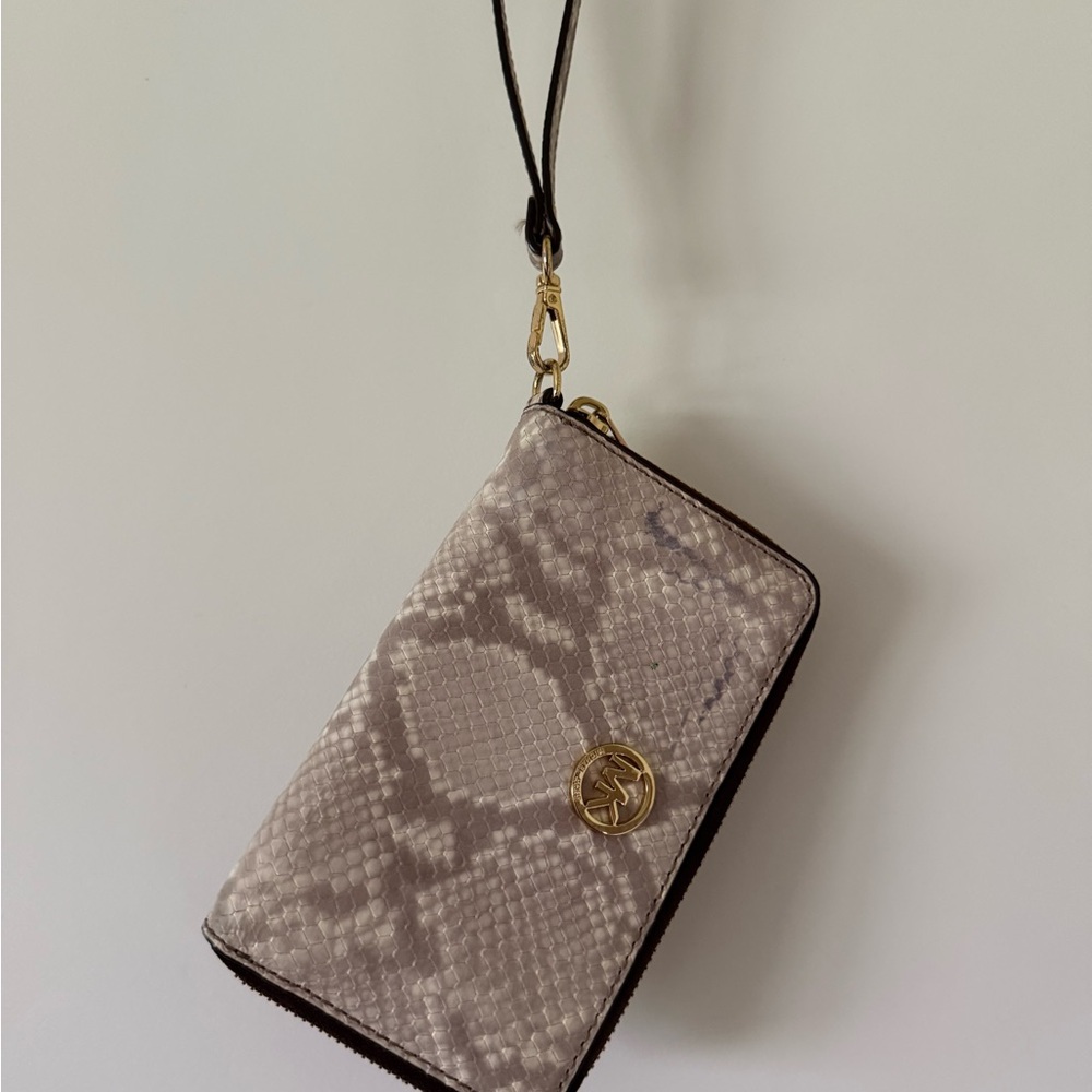 Chic Beige Snake Print Wristlet by [Brand]
